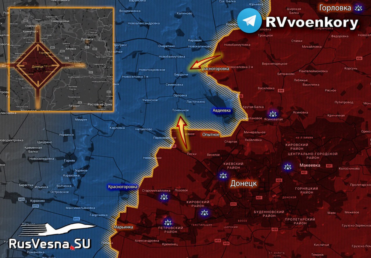 Nella mappa della fonte RVvoenkory è possibile vedere la manovra a tenaglia che le forze russe stanno cercando di fare